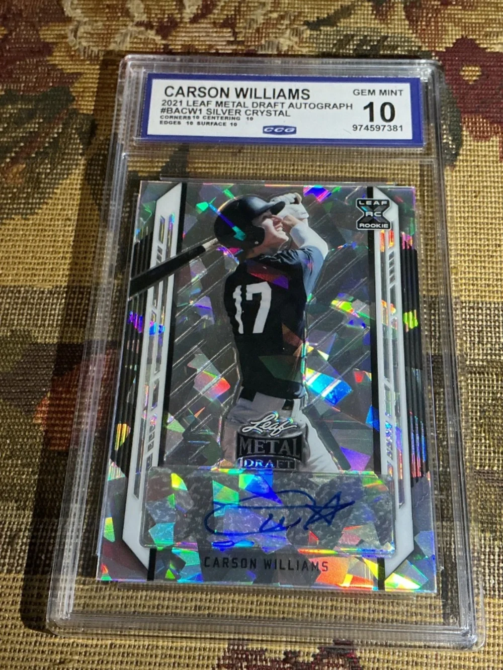 2021 Leaf Metal Draft - Carson Williams #BA-CW1 Silver Crystals Graded CCG 10 Au